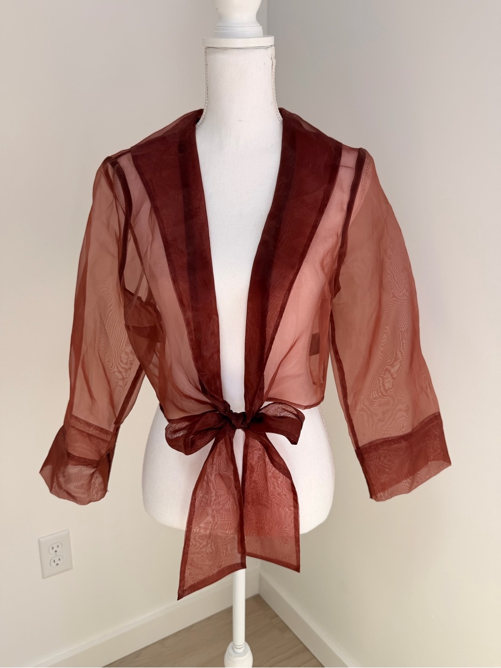 Anthropologie Maeve Sheer Tie-Front Organza Top in Deep Rust One Size